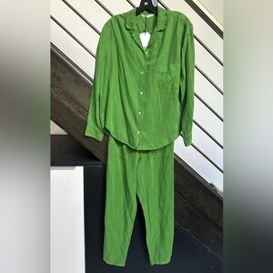 Zara Green 2 pc linen blend shirt/pant set S/M NWT